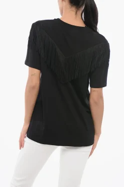 New T-shirt Girocollo UNDER WORLD In Cotone con Frange Donna T-Shirts E Tops