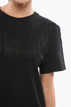 New T-shirt Girocollo UNDER WORLD In Cotone con Frange Donna T-Shirts E Tops