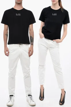 Hot T-shirt Girocollo UNISEX In Cotone con Logo in Strass Donna T-Shirt|T-Shirts E Tops