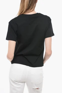 Hot T-shirt Girocollo UNISEX In Cotone con Logo in Strass Donna T-Shirt|T-Shirts E Tops