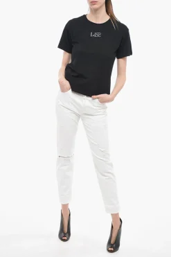 Hot T-shirt Girocollo UNISEX In Cotone con Logo in Strass Donna T-Shirt|T-Shirts E Tops
