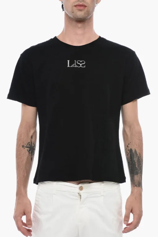 Hot T-shirt Girocollo UNISEX In Cotone con Logo in Strass Donna T-Shirt|T-Shirts E Tops