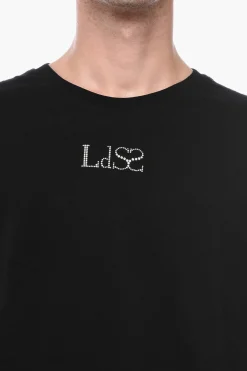 Hot T-shirt Girocollo UNISEX In Cotone con Logo in Strass Donna T-Shirt|T-Shirts E Tops