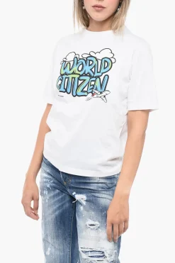 Discount T-Shirt Girocollo WORLD CITIZEN in Cotone Donna T-Shirts E Tops