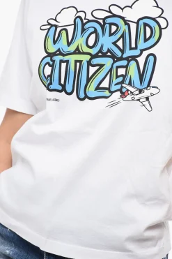 Discount T-Shirt Girocollo WORLD CITIZEN in Cotone Donna T-Shirts E Tops