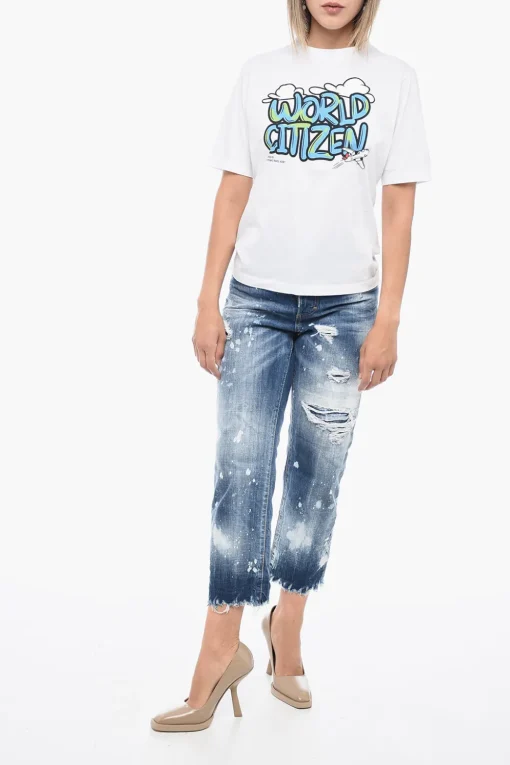 Discount T-Shirt Girocollo WORLD CITIZEN in Cotone Donna T-Shirts E Tops
