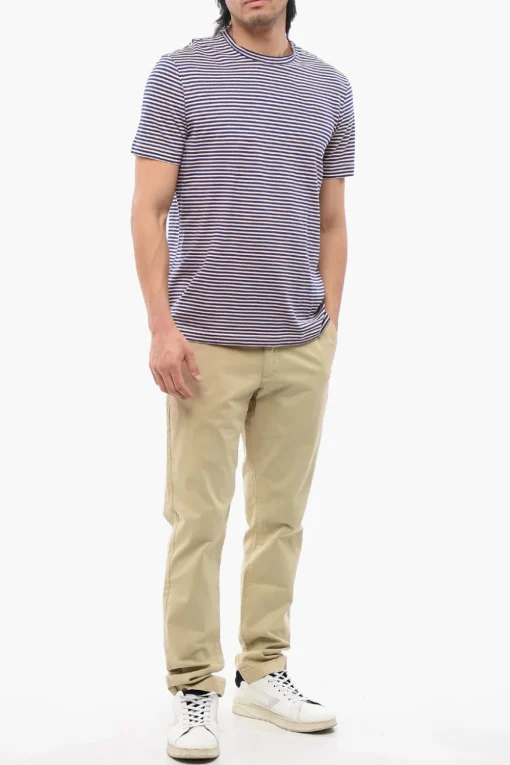 T-Shirt In Misto Lino Con Motivo A Righe>Altea New