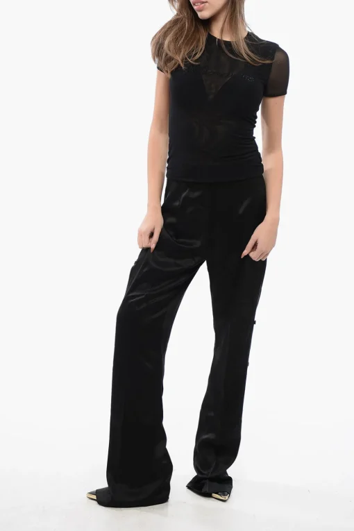 T-Shirt in Tulle con Logo in Strass>Blumarine Discount