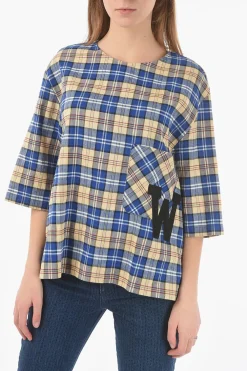 Best T-shirt Oversized a Quadri Plaid con Maxi Monogram Patch Donna T-Shirts E Tops