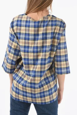 Best T-shirt Oversized a Quadri Plaid con Maxi Monogram Patch Donna T-Shirts E Tops