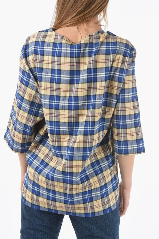 Best T-shirt Oversized a Quadri Plaid con Maxi Monogram Patch Donna T-Shirts E Tops