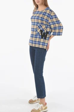 Best T-shirt Oversized a Quadri Plaid con Maxi Monogram Patch Donna T-Shirts E Tops