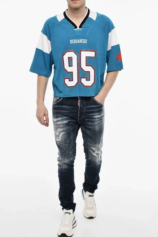 T-shirt scollo a v Traforata Color Block>Dsquared2 New