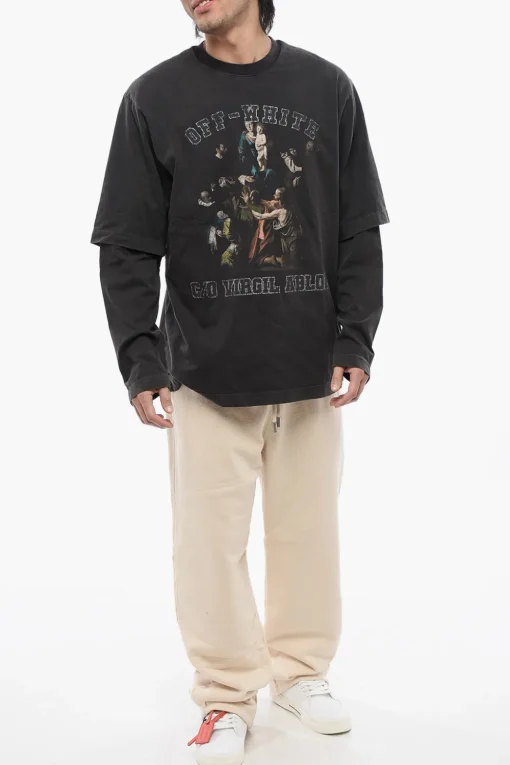 T-shirt Stampata MARY Doppio Strato A Maniche Lunghe>Off-White Hot