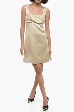 New Tubino in Satin con Spacchi Laterali e Sottoveste Interna Donna Vestiti