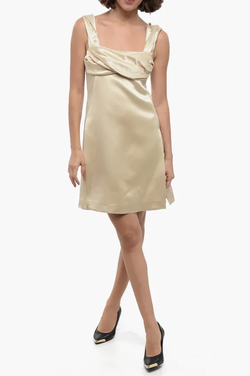 New Tubino in Satin con Spacchi Laterali e Sottoveste Interna Donna Vestiti