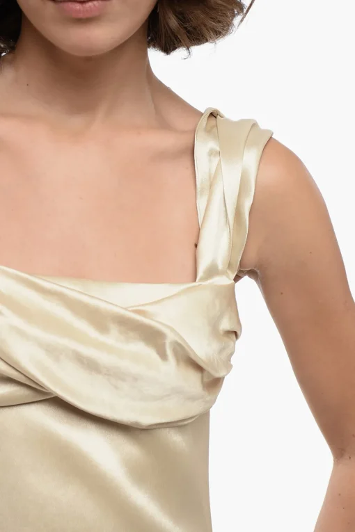 New Tubino in Satin con Spacchi Laterali e Sottoveste Interna Donna Vestiti