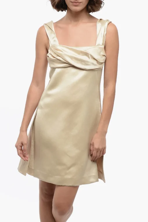 New Tubino in Satin con Spacchi Laterali e Sottoveste Interna Donna Vestiti