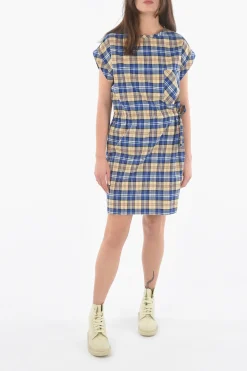 Discount Tunica a Quadri Tartan con Elastico in Vita e Taschino A Toppa Donna Vestiti