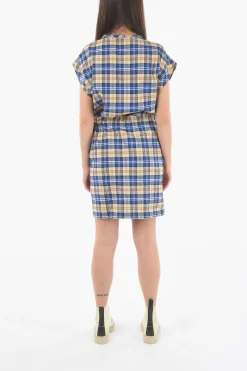 Discount Tunica a Quadri Tartan con Elastico in Vita e Taschino A Toppa Donna Vestiti