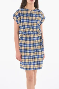 Discount Tunica a Quadri Tartan con Elastico in Vita e Taschino A Toppa Donna Vestiti