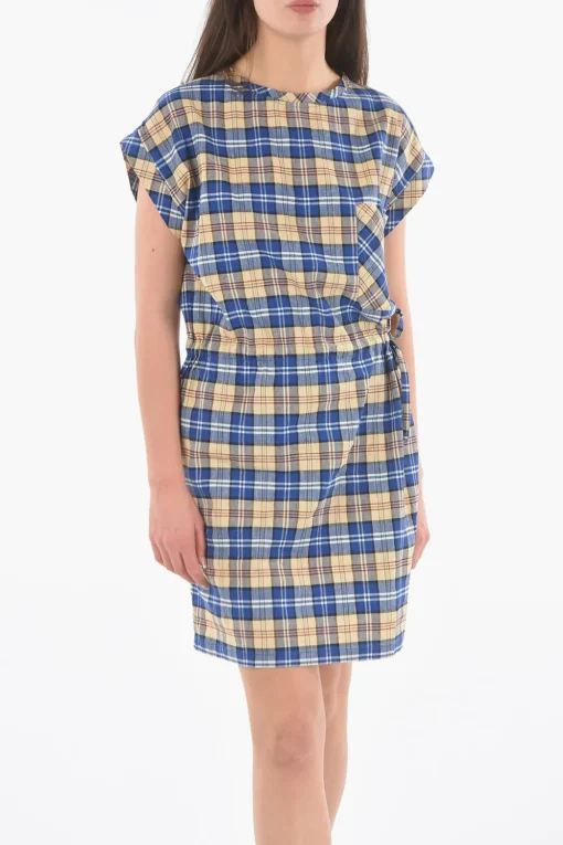 Discount Tunica a Quadri Tartan con Elastico in Vita e Taschino A Toppa Donna Vestiti
