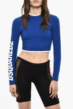 Hot UNDERWEAR Top Pigiama Cropped A Maniche Lunghe Con Stampa Logo Donna Intimo
