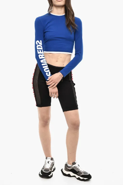 Hot UNDERWEAR Top Pigiama Cropped A Maniche Lunghe Con Stampa Logo Donna Intimo