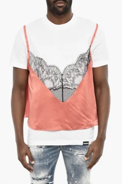 Underwear T-shirt Girocollo in Cotone con Dettaglio Top>Dsquared2 Discount
