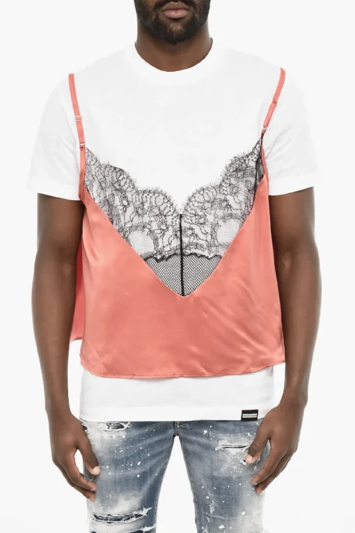 Underwear T-shirt Girocollo in Cotone con Dettaglio Top>Dsquared2 Discount