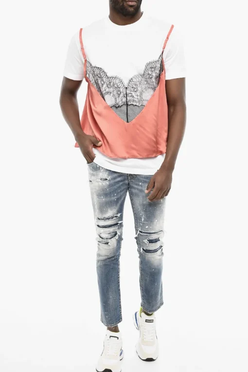 Underwear T-shirt Girocollo in Cotone con Dettaglio Top>Dsquared2 Discount