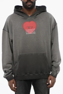 UNISEX Felpa Hoodie S-BOXT-HOOD-N10 in Cotone Garzato con Dettaglio D-Heart>Diesel Hot