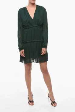 Vestito a Pieghe in Seta con Scollo a V>Lanvin Outlet