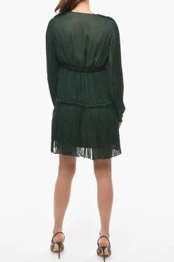 Vestito a Pieghe in Seta con Scollo a V>Lanvin Outlet