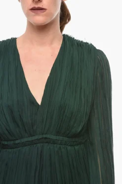 Vestito a Pieghe in Seta con Scollo a V></noscript>Lanvin Outlet
