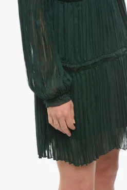 Vestito a Pieghe in Seta con Scollo a V></noscript>Lanvin Outlet