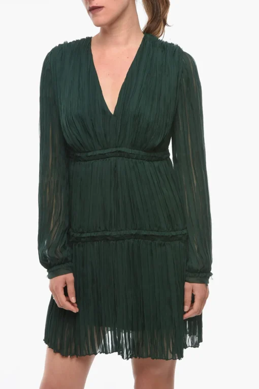 Vestito a Pieghe in Seta con Scollo a V>Lanvin Outlet