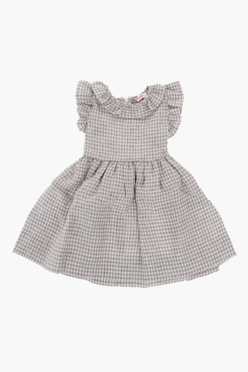 Online Vestito a Quadri in Lino con Fiocco sul Retro Abbigliamento