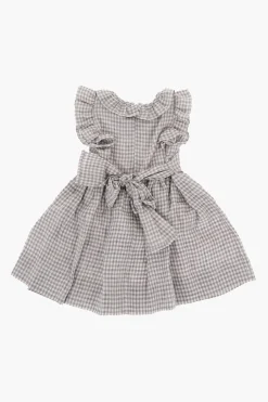 Online Vestito a Quadri in Lino con Fiocco sul Retro Abbigliamento