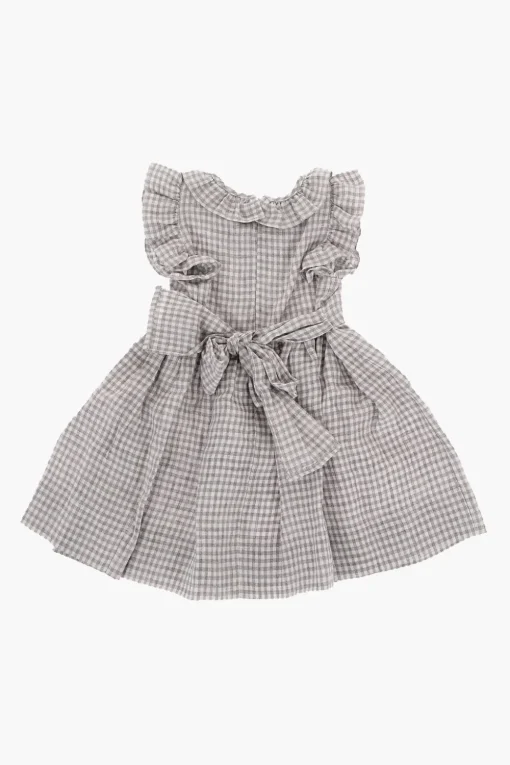 Online Vestito a Quadri in Lino con Fiocco sul Retro Abbigliamento