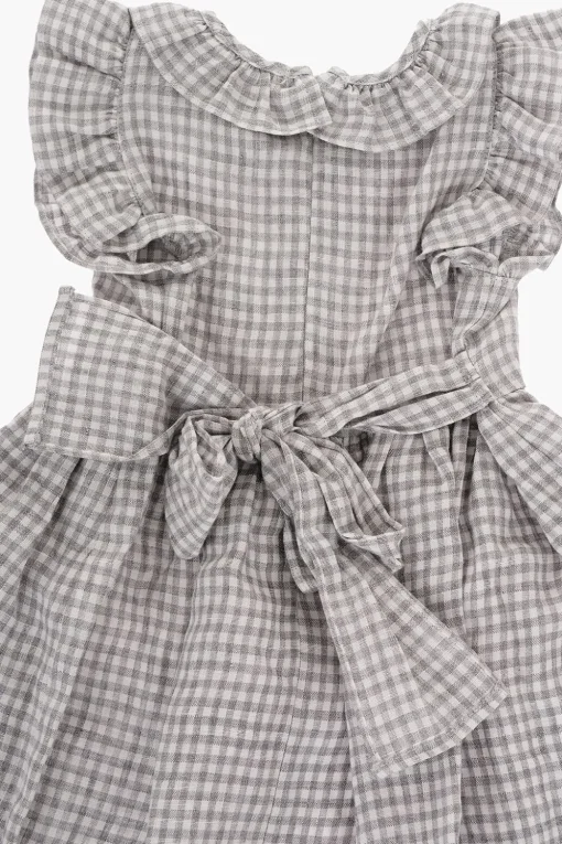 Online Vestito a Quadri in Lino con Fiocco sul Retro Abbigliamento