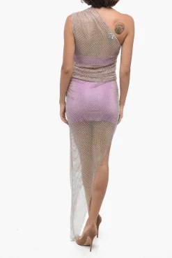 Vestito Asimmetrico in Mesh Drappeggiato con Strass>Giuseppe Di Morabito Discount