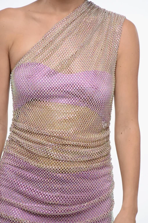 Vestito Asimmetrico in Mesh Drappeggiato con Strass>Giuseppe Di Morabito Discount