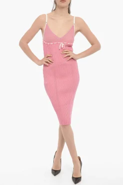 Fashion Vestito Attillato NAOMI in Maglia a Costine con Nastro in Velour Donna Vestiti