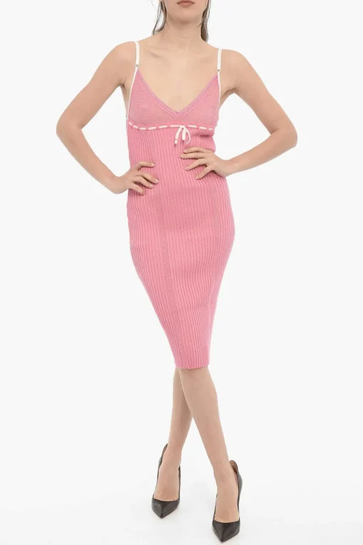 Fashion Vestito Attillato NAOMI in Maglia a Costine con Nastro in Velour Donna Vestiti