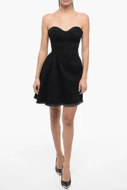 Vestito Bustier in Denim con Fondo Sfrangiato>Alexander McQueen Best