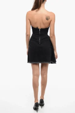 Vestito Bustier in Denim con Fondo Sfrangiato>Alexander McQueen Best
