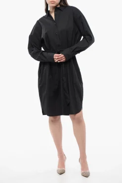 New Vestito Camicia A Maniche Lunghe Con Cintura Donna Vestiti