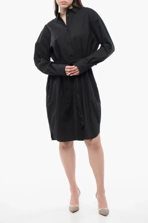 New Vestito Camicia A Maniche Lunghe Con Cintura Donna Vestiti