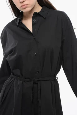 New Vestito Camicia A Maniche Lunghe Con Cintura Donna Vestiti